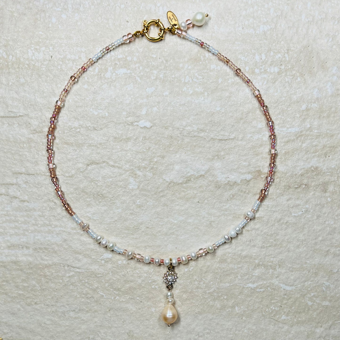 Teardrop Pearl CZ Beaded Necklace