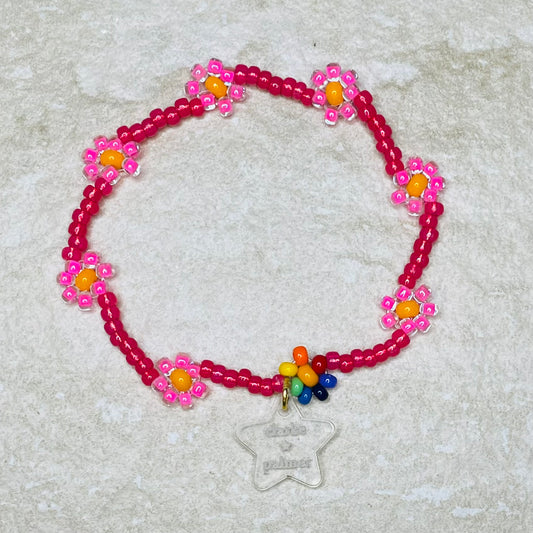 Neon Pink Daisy Beaded Bracelet