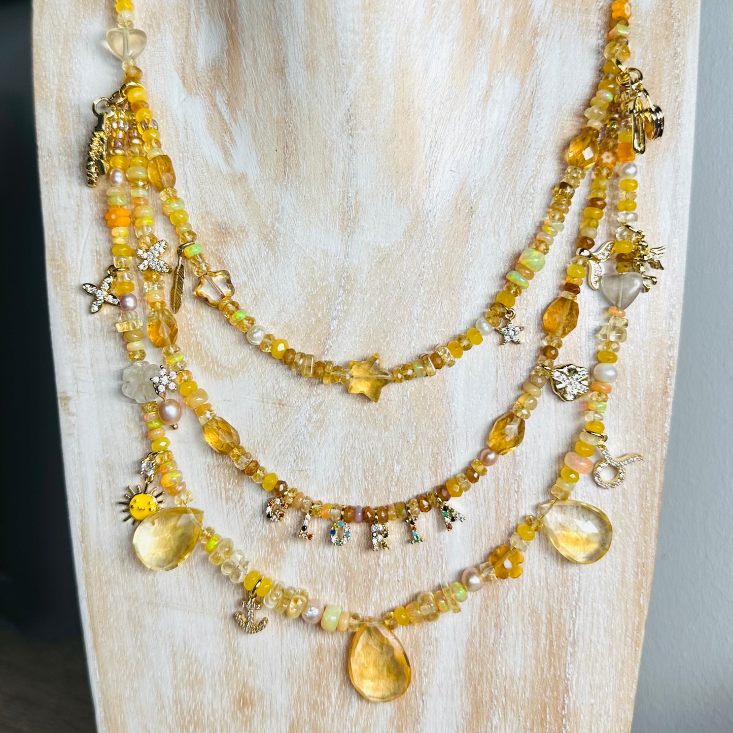 Golden Treasure Beach Opal & Citrine Charm Everything Necklace