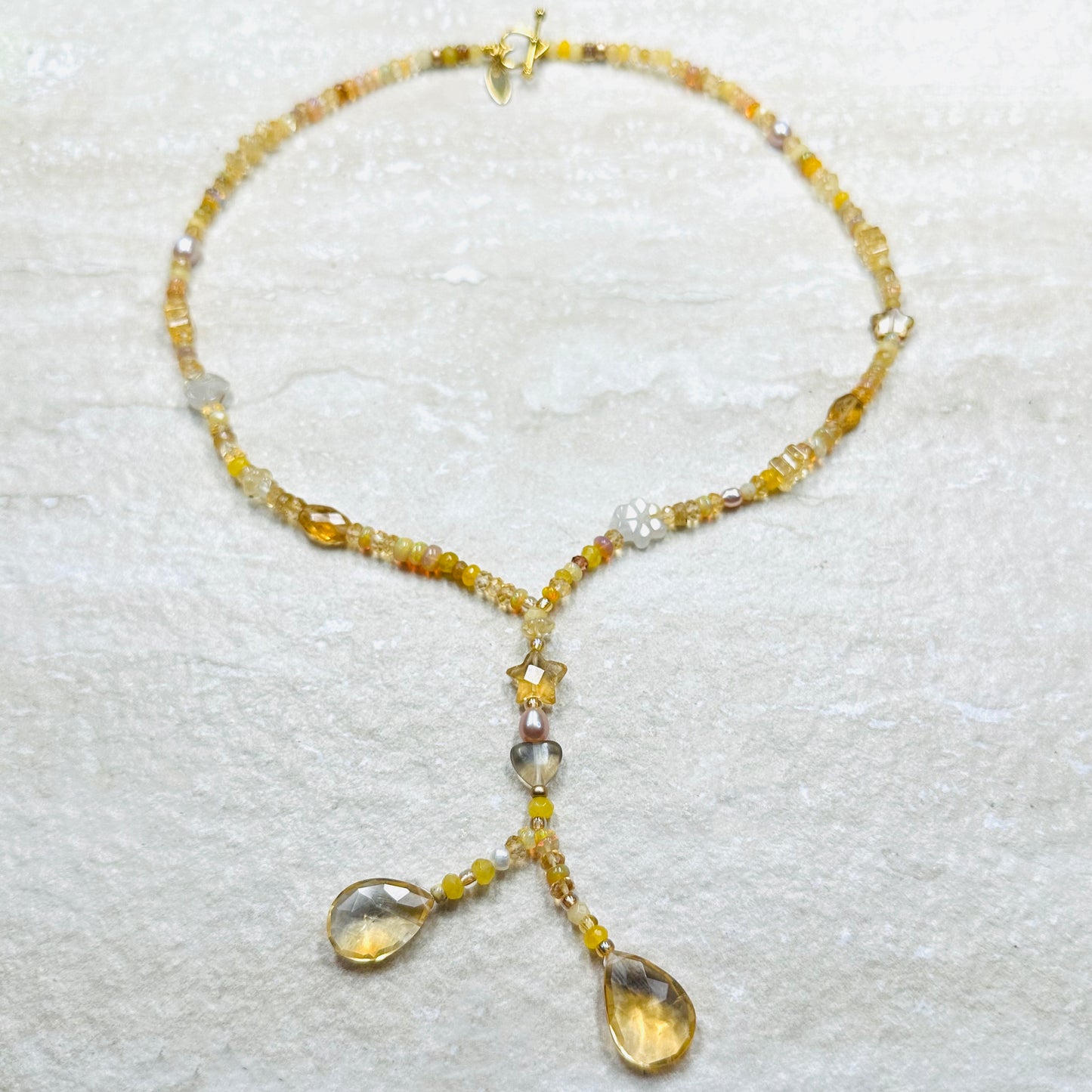 Golden Treasure Beach Opal & Citrine Charm Necklace