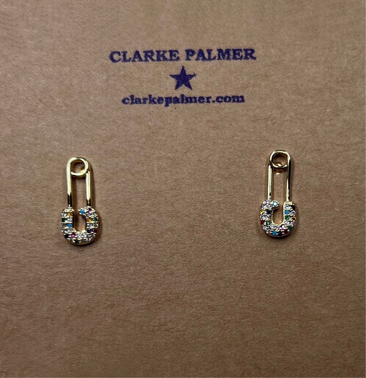 Rainbow CZ Safety Pin Earrings